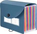 24-Pocket Expandable File Organizer With Blank Labels And Expandable Flap; Desktop Accordion Folder For Letter/A4 Documents; Blue