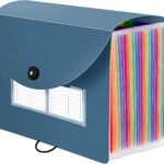24-Pocket Expandable File Organizer With Blank Labels And Expandable Flap; Desktop Accordion Folder For Letter/A4 Documents; Blue