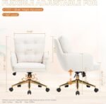 Velvet Office Chair, Comfy Home Office Desk Chairs with Lumbar Support, Modern Velvet Desk Chair Gold Legs Small Swivel Task Chair for Home Office, Bedroom, Study (Beige, L) - Image 2