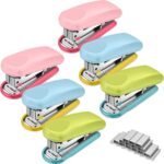 6 Pack Mini Stapler with 1000 Staples Pink Small Stapler Multipack 16 Sheets Capacity Standard Staples with Box Desktop Remover for Kids School Office Supplies, 3 Colors