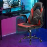 Computer Gaming Desk Chair - Ergonomic Office Executive Adjustable Swivel Task PU Leather Racing Chair with Flip-up Armrest for Adults, Kids, Men, Girls, Gamer, Black Red - Image 2