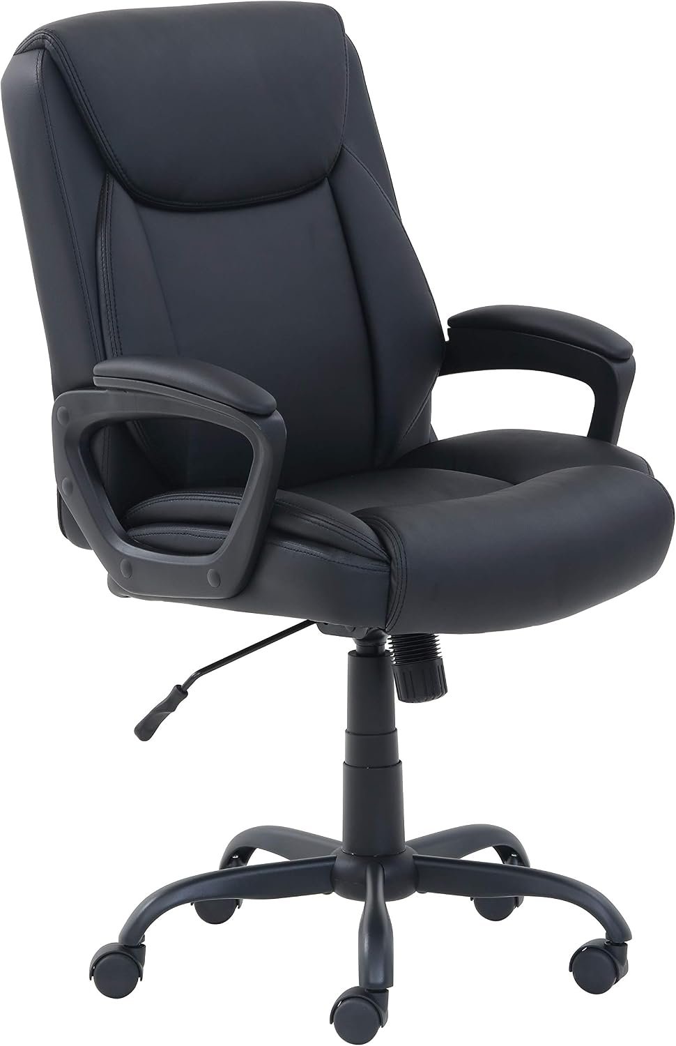 71i08qnZeDL._AC_SL1500_.jpg Classic PU Padded Mid-Back Height Adjustable Office Computer Desk Chair with Armrest, 26"D x 23.75"W x 42"H, Black - Image 1