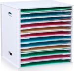 12 Tier Scrapbook Paper Organizer 12 x 12 Inch Desk Scrapbook Paper Sorter Storage Rack File Organizer Wide Document Holder for Office Desktop