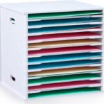 12 Tier Scrapbook Paper Organizer 12 x 12 Inch Desk Scrapbook Paper Sorter Storage Rack File Organizer Wide Document Holder for Office Desktop