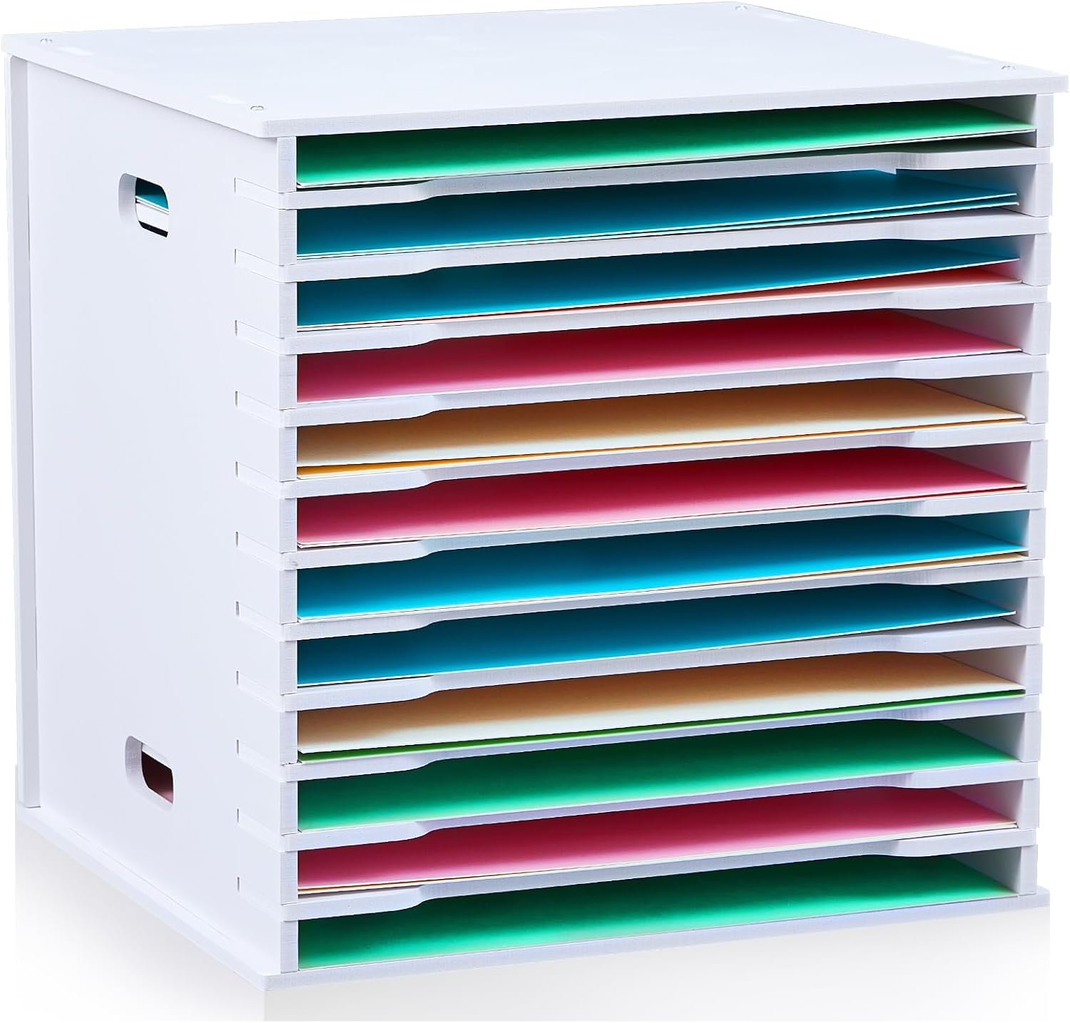 71ki6NxDpYL._AC_SL1500_.jpg 12 Tier Scrapbook Paper Organizer 12 x 12 Inch Desk Scrapbook Paper Sorter Storage Rack File Organizer Wide Document Holder for Office Desktop - Image 1