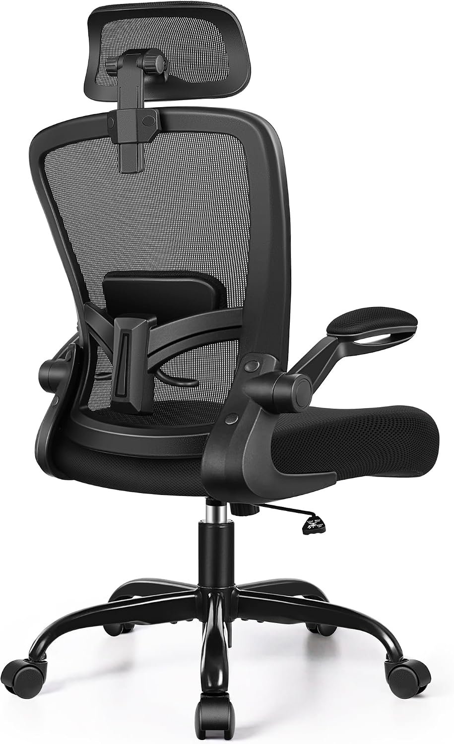 71m901lXArL._AC_SL1500_.jpg Ergonomic Office Chair, Headrest Desk Chair with Adjustable Lumbar Support, Home Office Swivel Task Chair with High Back and Armrest, Adjustable Height Gaming Chair(Black) - Image 1