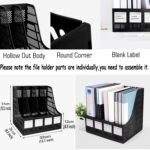 Desktop Magazine Holder Desk File Organizer 4 Compartments Vertical File Dividers Book Holder Frames Document Cabinet Rack Storage Organizer Box for Home Office School Black - Image 2