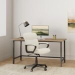 Mid-Back Office Chair, PU Leather Home Office Desk Chair with Armrests, Adjustable Height, Lumbar Support, Wheels - Image 2