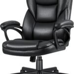 Executive Office Chair High Back Managerial Home Desk Chair, Adjustable Swivel Computer PU Leather Chair with Lumbar Support (Black)