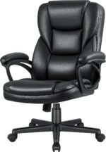 Executive Office Chair High Back Managerial Home Desk Chair, Adjustable Swivel Computer PU Leather Chair with Lumbar Support (Black)