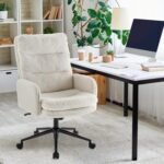 High-Back Home Office Chair,Upholstered Desk Chair with Armrests,Height Adjustable Armchair with Wheels, Swivel Office Desk Chair, Ergonomic Computer Task Chair, Leisure Armchair Cashmere(White) - Image 2