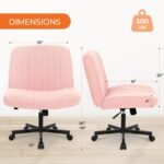 Criss Cross Chair with Wheels Comfy Cross Legged Office Desk Armless Wide Vanity Makeup Chair Adjustable Rolling Computer for Home Office Fabric (Pink) - Image 2
