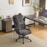 Chenille Executive Ergonomic Fabric Office Chair with 100-130° Recline, High-Back Desk Chair with Adjustable Base & Padded Back & Wheels, Comfy Chair for Gaming, Computer, Home Office,Dark Gray - Image 2