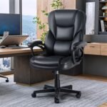 Executive Office Chair High Back Managerial Home Desk Chair, Adjustable Swivel Computer PU Leather Chair with Lumbar Support (Black) - Image 2