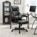 Office Executive Chair High Back Adjustable Managerial Home Desk Chair, Swivel Computer PU Leather Chair with Lumbar Support (Black) - Image 2