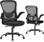 Ergonomic Office Chair, Mesh Home Office Desk Chair with Flip-up Arms and Lumbar Support, Height Adjustable, Swivel, Black