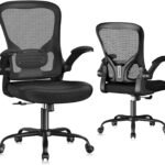 Ergonomic Office Chair, Mesh Home Office Desk Chair with Flip-up Arms and Lumbar Support, Height Adjustable, Swivel, Black